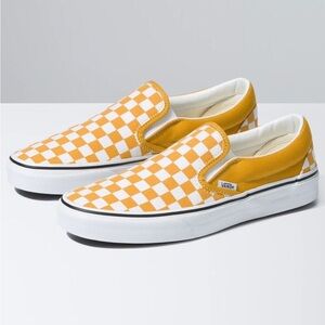 Vans Mustard Checkerboard Slip-Ons
